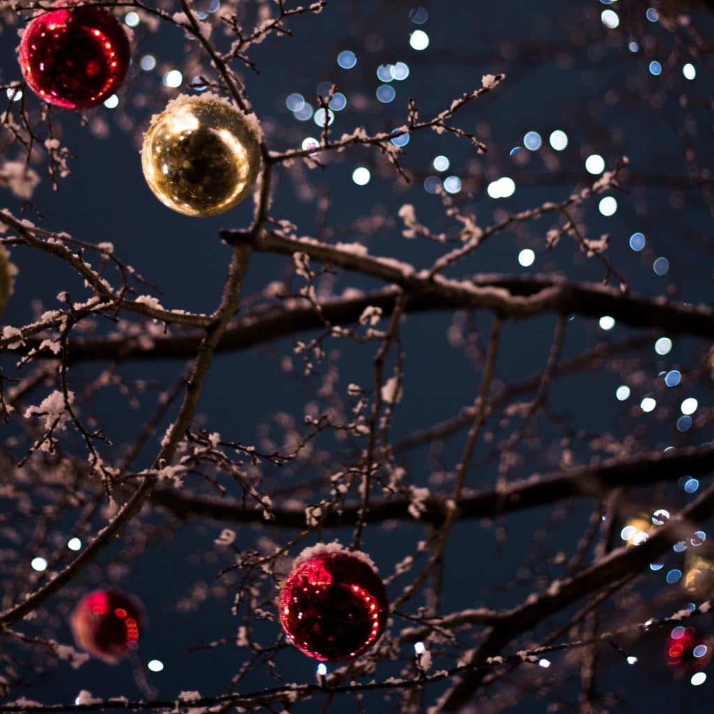 shining your purpose in the world #236 red and gold ornaments shining against the night sky